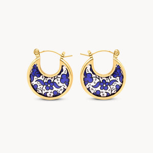 Blue Ceramic Disc Earrings