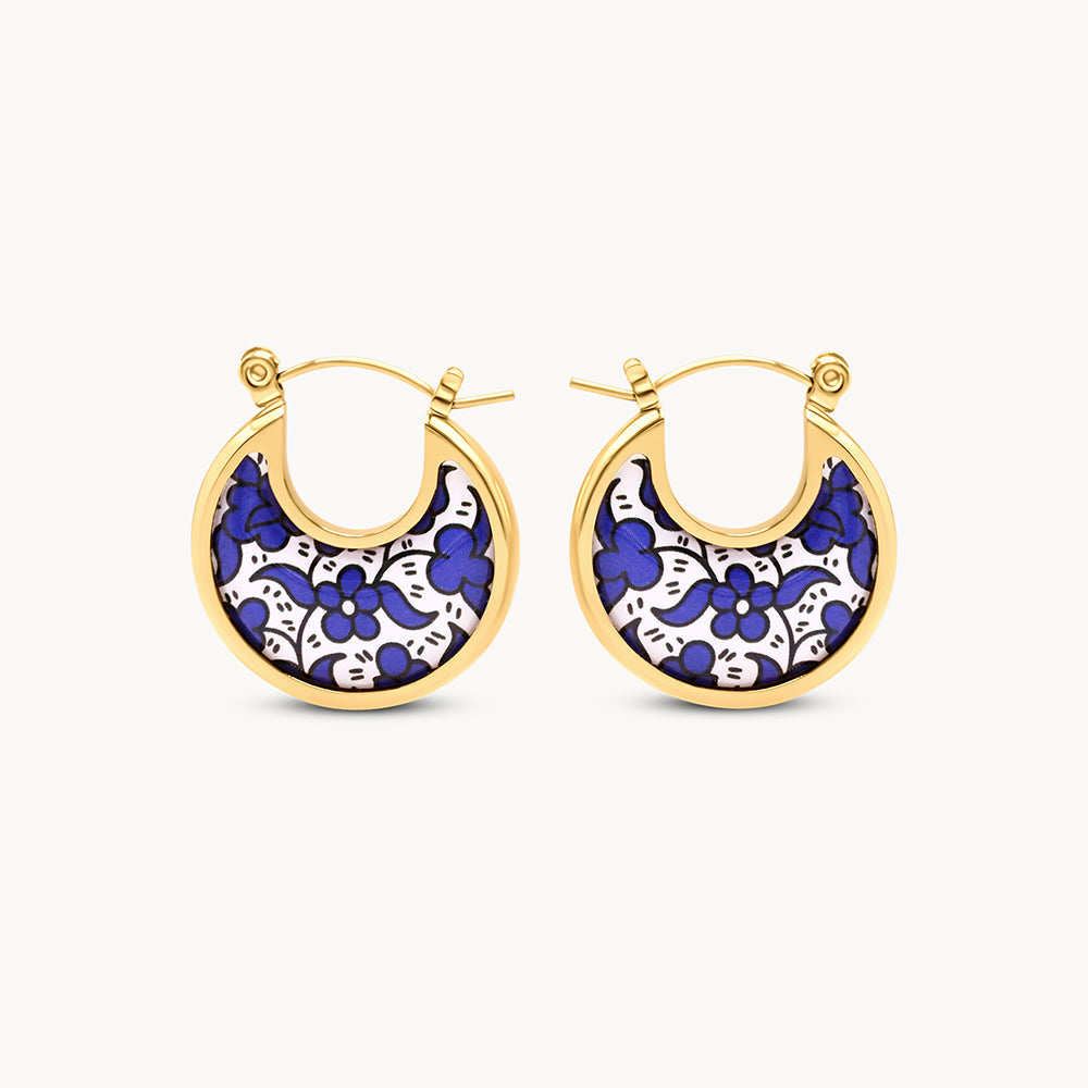 Blue Ceramic Disc Earrings