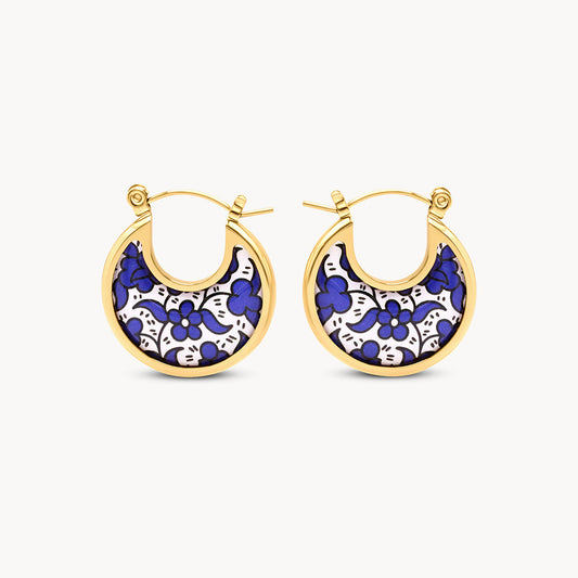Blue Ceramic Disc Earrings