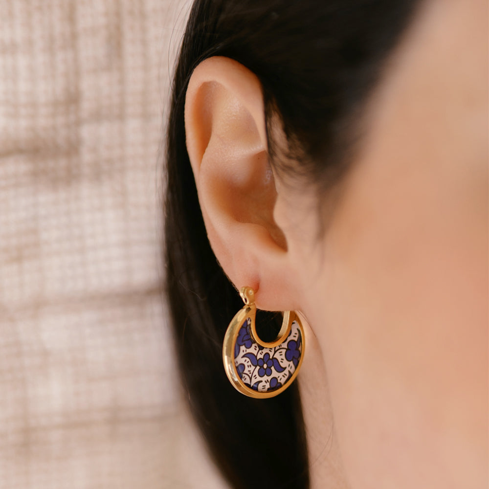 Blue Ceramic Disc Earrings
