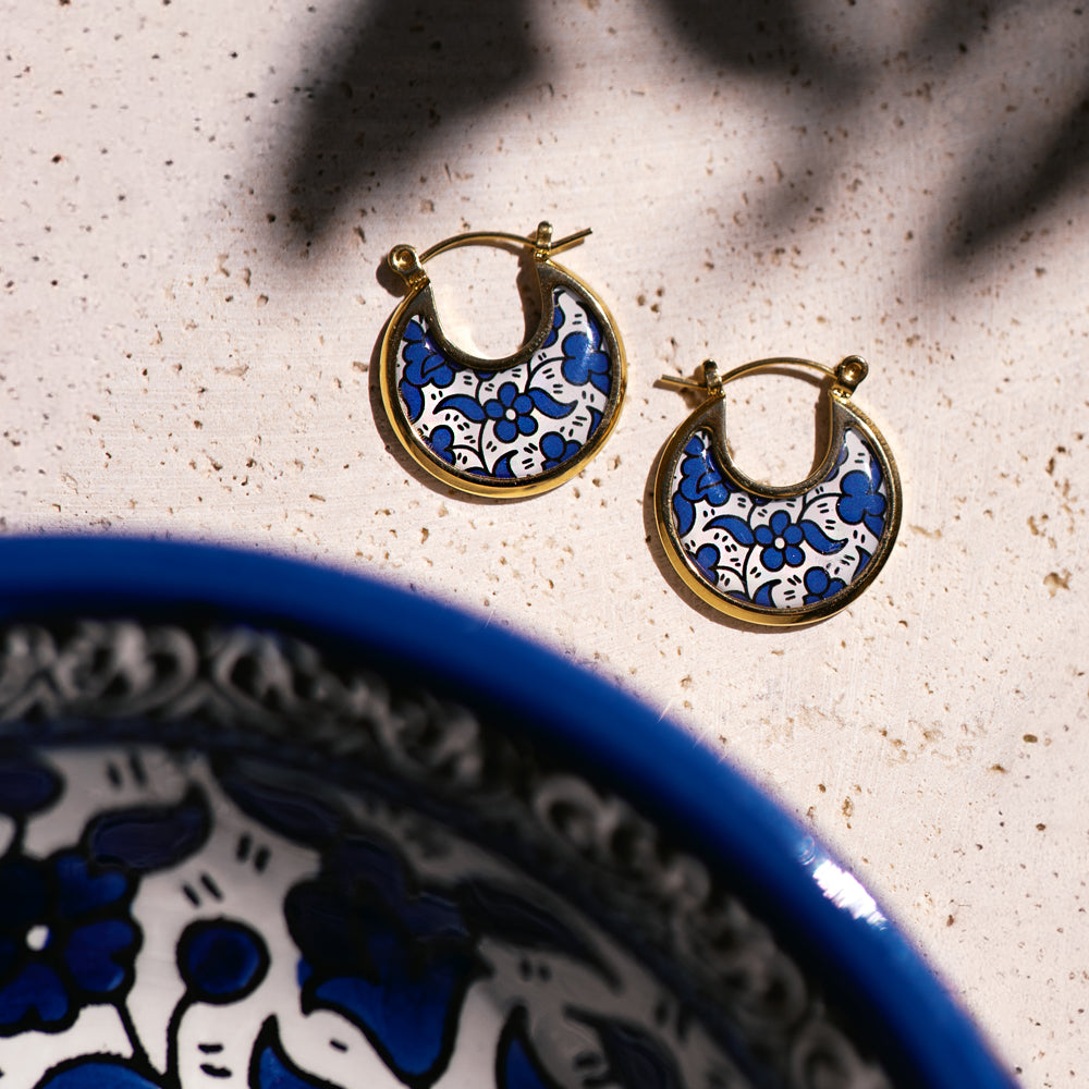 Blue Ceramic Disc Earrings
